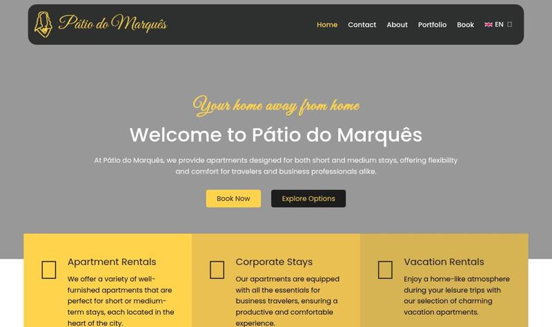 Página inicial do website Pátio do Marquês