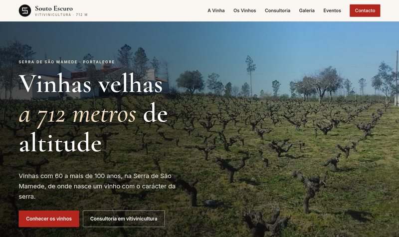 Página inicial do website Souto Escuro